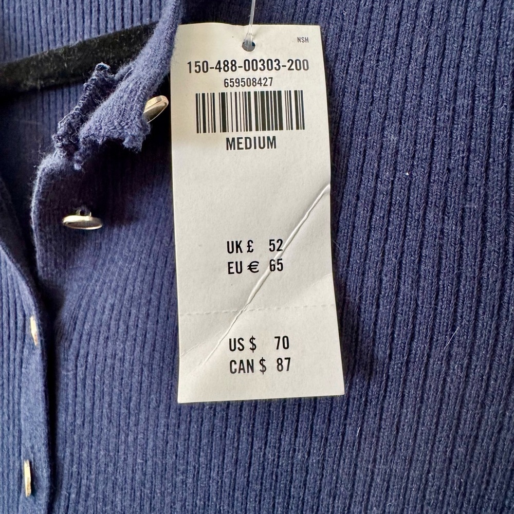 NWT Abercrombie & Fitch Classic Ribbed Navy Button-Down Women's Sweater - Medium - Picture 3 of 3